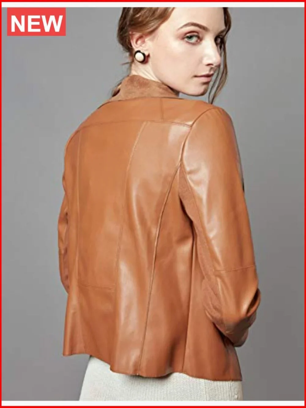 Faux Leather Jacket Slim Open Front Lapel Blazer - Picture 6 of 7